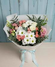 Букет цветов из:  Розы, Лизиантусы и Хризантемы в Ельники